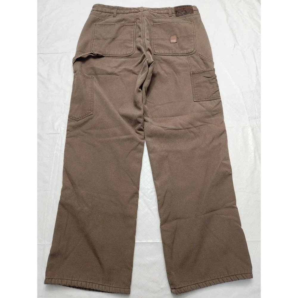 Stanley Pants Mens 34x30 Brown Fleece Lined Canvas Carpenter Insulated Workwear - Picture 10 of 13